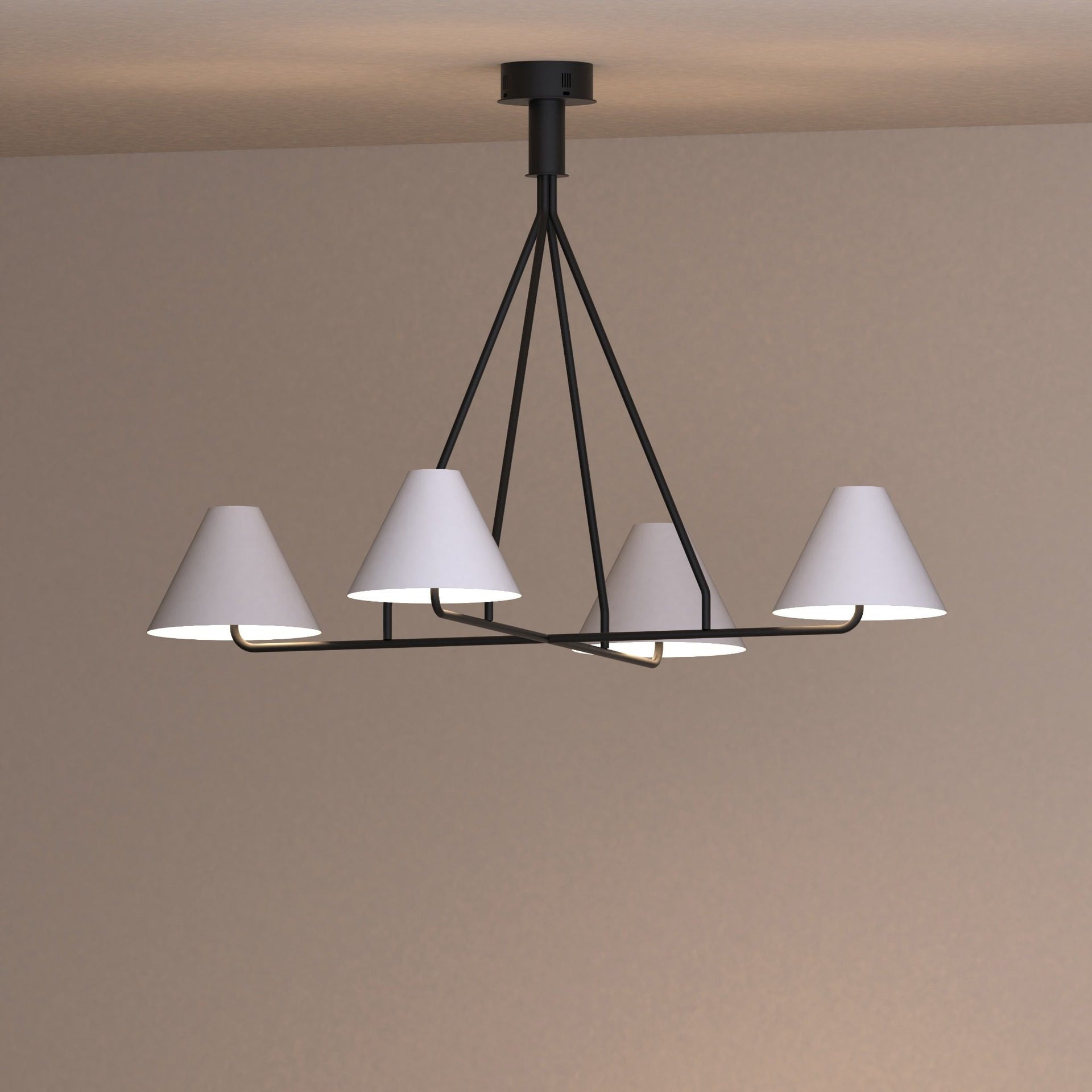 Voula chandelier with balanced orbit inspired conical shades for elegant ambient light ثريا ووولا بظلال مخروطية متوازنة مستوحاة من حركة المدار لإضاءة محيطية أنيقة