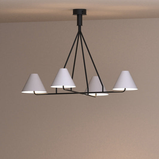 Voula chandelier with balanced orbit inspired conical shades for elegant ambient light ثريا ووولا بظلال مخروطية متوازنة مستوحاة من حركة المدار لإضاءة محيطية أنيقة