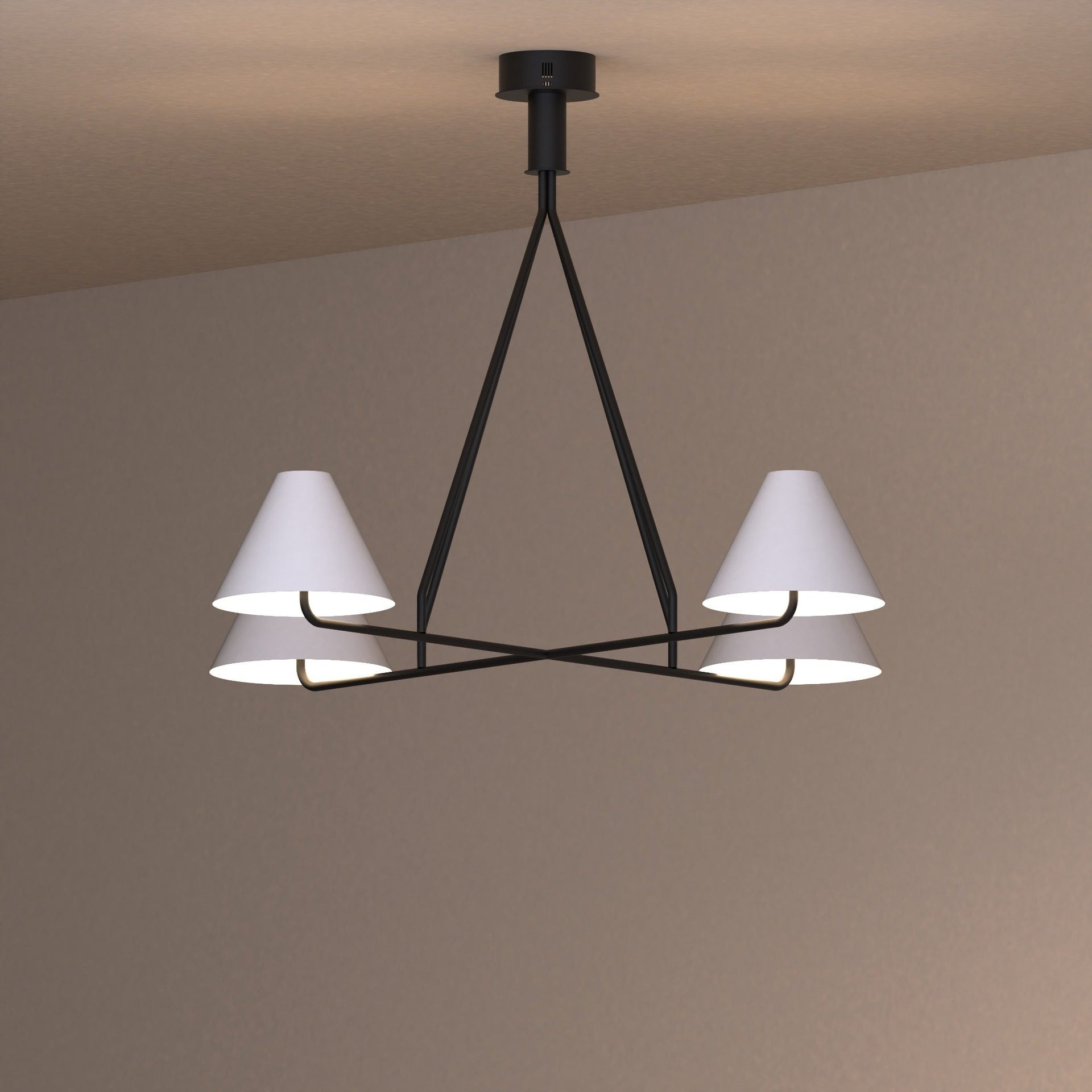 Voula chandelier with balanced orbit inspired conical shades for elegant ambient light ثريا ووولا بظلال مخروطية متوازنة مستوحاة من حركة المدار لإضاءة محيطية أنيقة