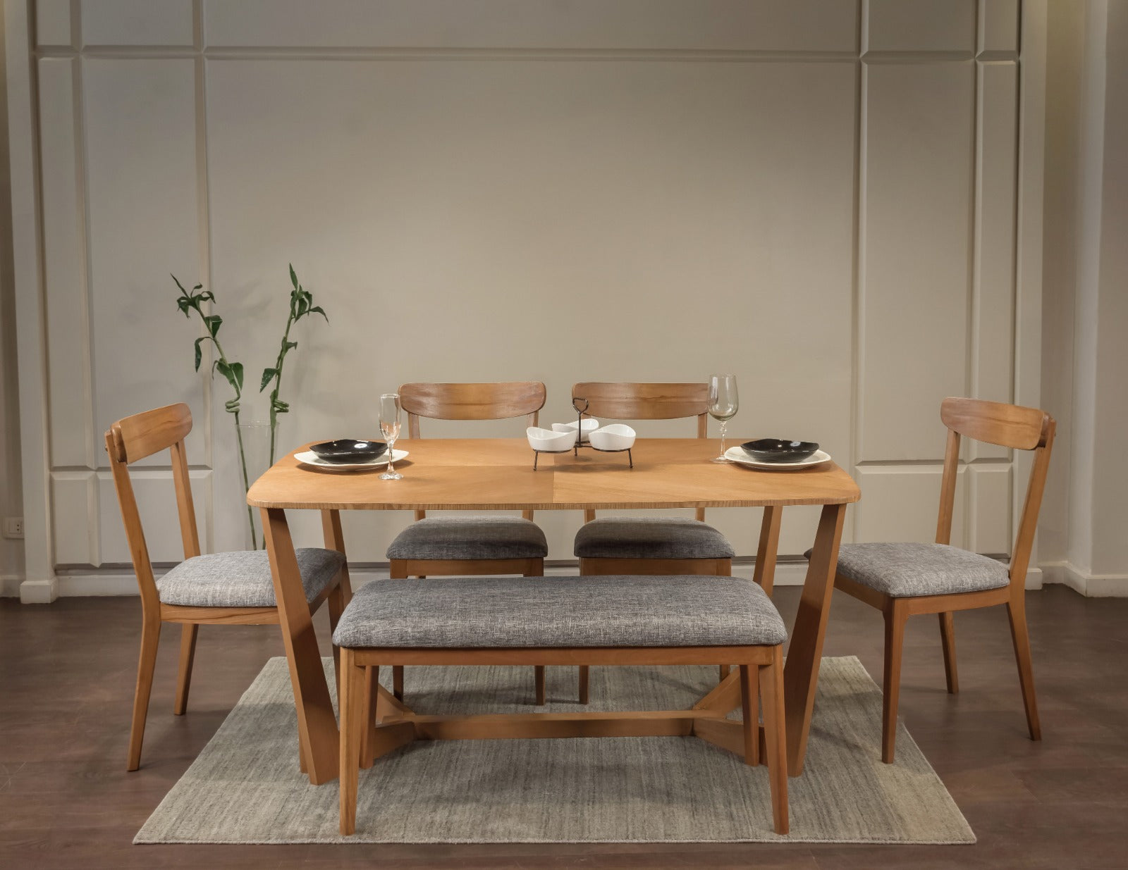 Kira Dining Set Table+ 4 chairs + bench