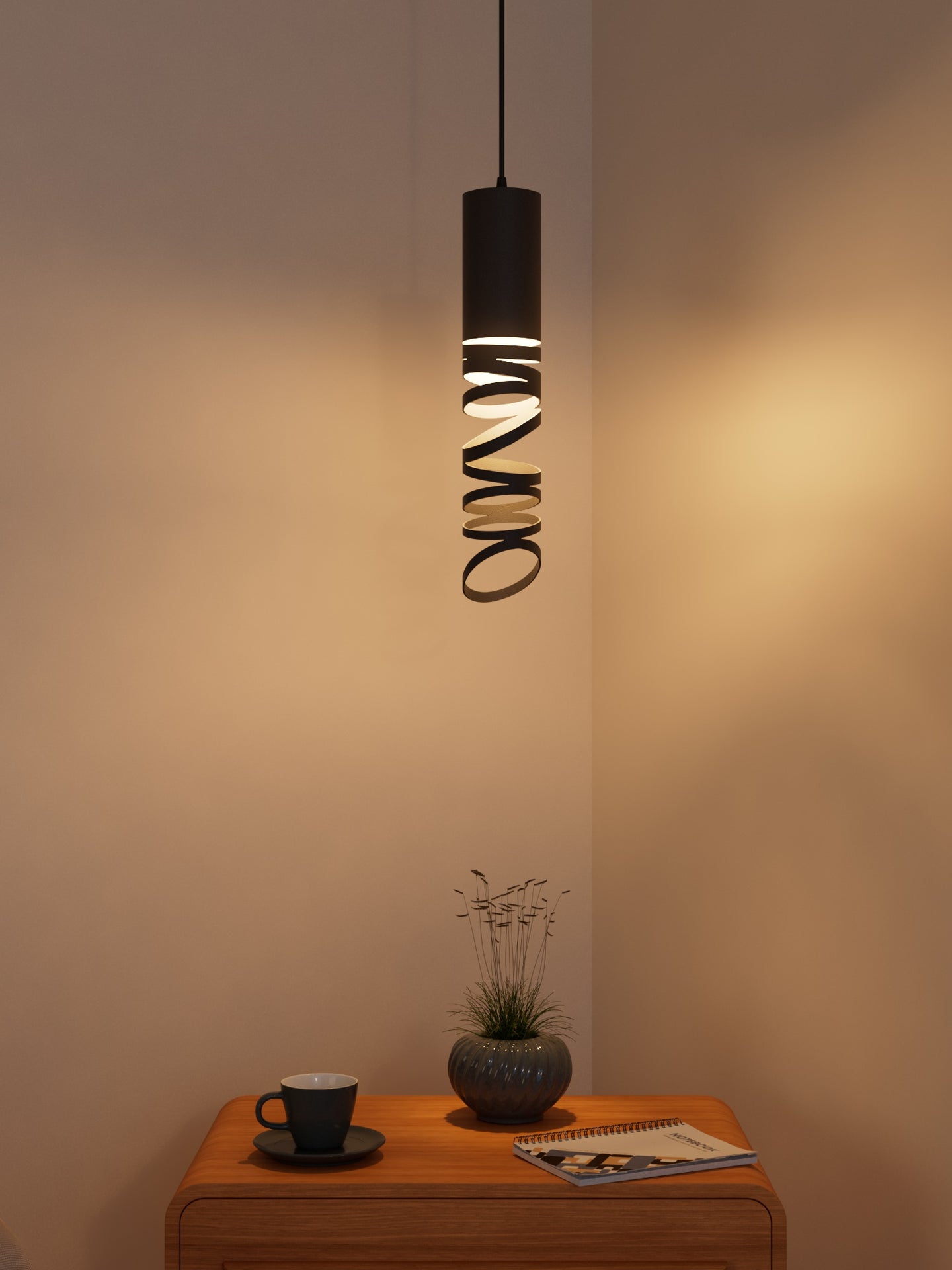 Whirl pendant with playful contemporary design and soft ambient lighting | مصباح معلق ويرل بتصميم معاصر مرح وإضاءة ناعمة للمساحات الحديثة