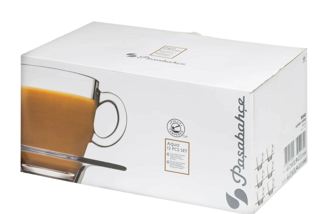 Pasabahce Aqua Tea Cup & Saucer Set - 6 pieces, 215ml