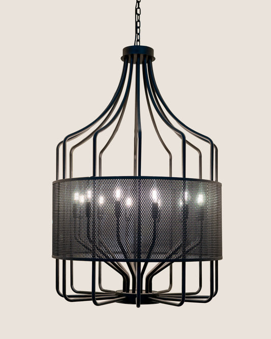 Majestic chandelier with layered sculptural shades and warm ambient glow ثريا ماجيستيك بظلال نحتية متعددة الطبقات وتوهج محيطي دافئ