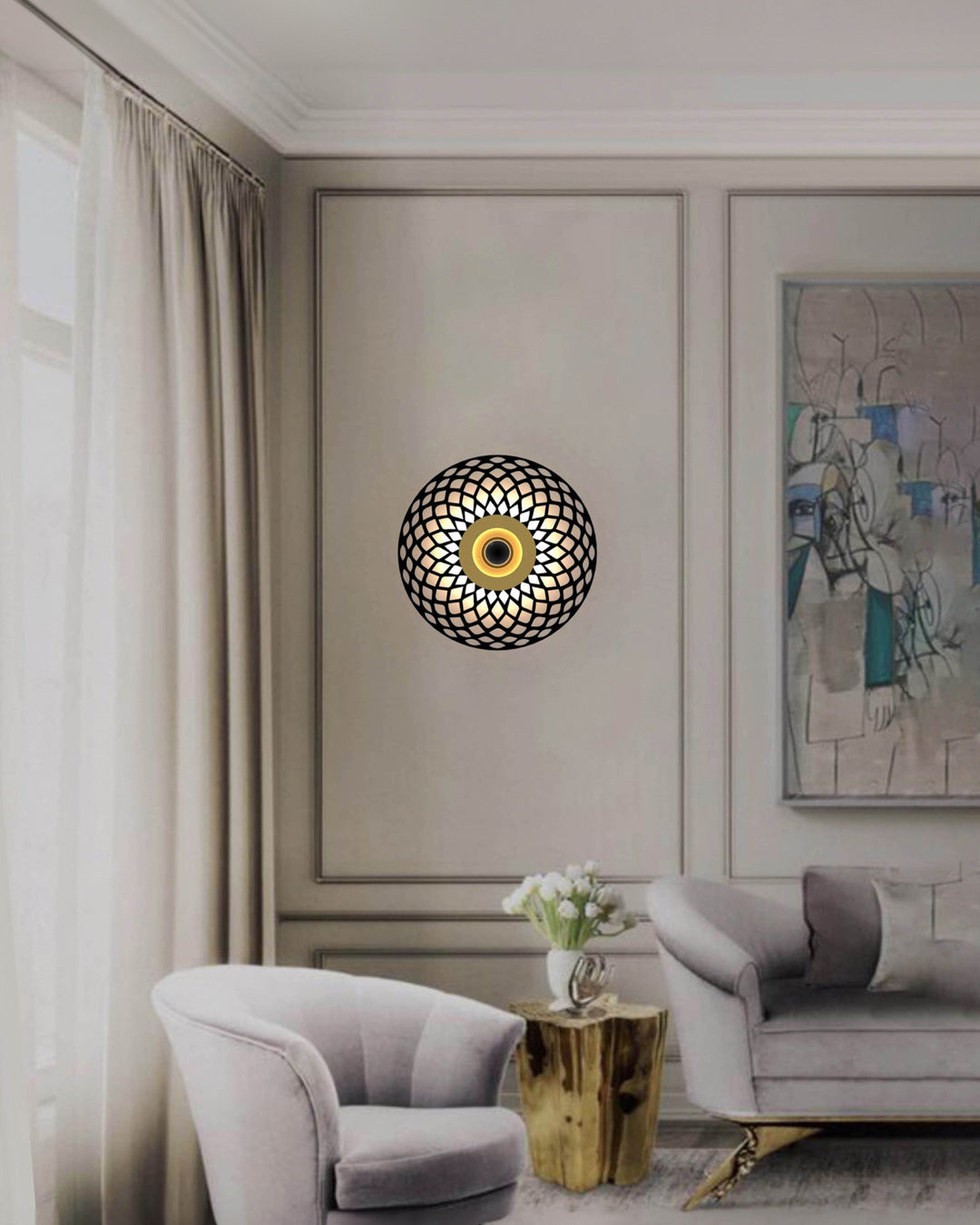 Globe wall lamp with spherical design creating a soft ambient glow / مصباح حائط كروي بتصميم عصري يوزع إضاءة هادئة داخل المساحة