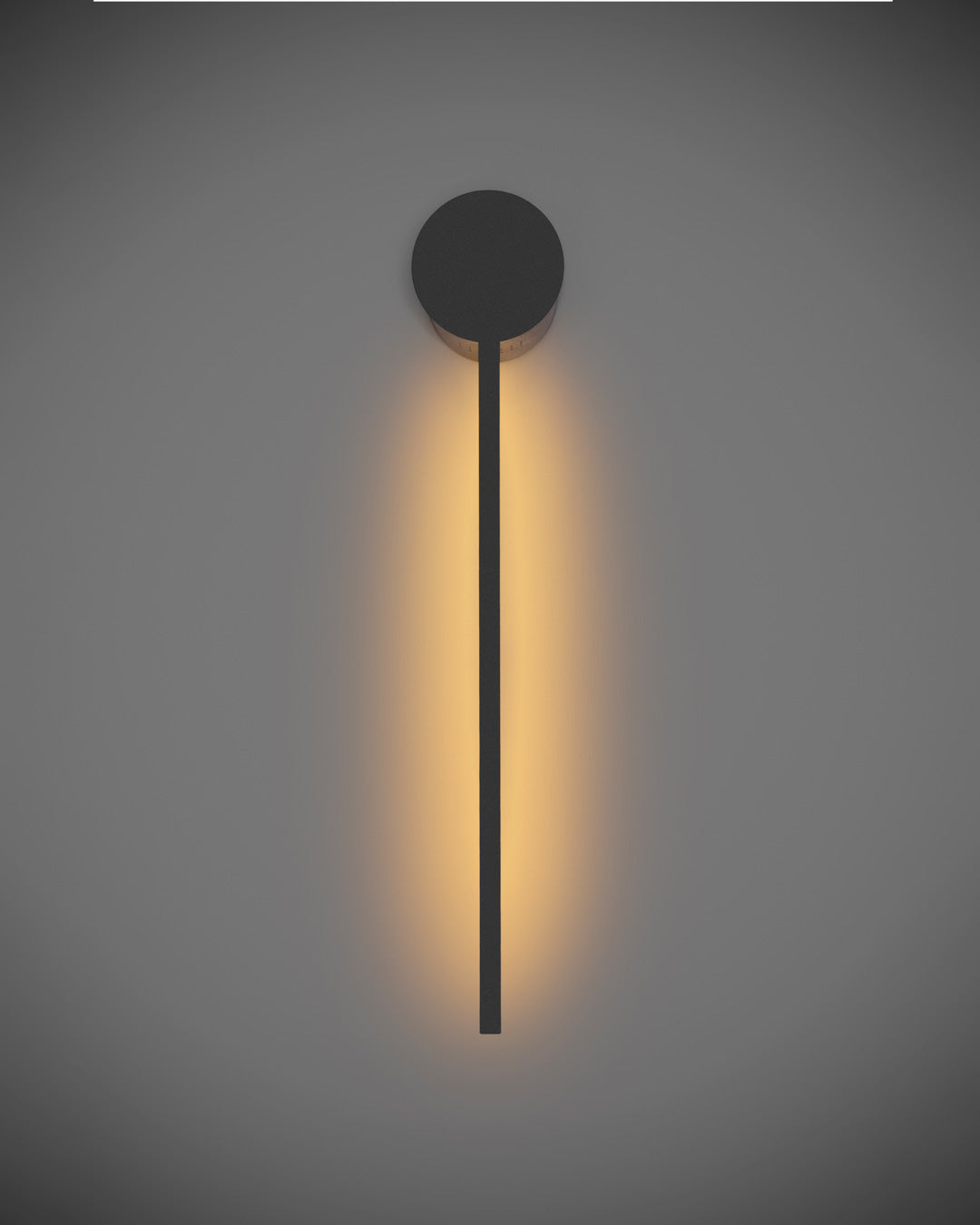Black wall lamp with linear lines and circular element creating soft indirect light / مصباح حائط أسود بخطوط هندسية ودائرة يبعث إضاءة غير مباشرة ناعمة