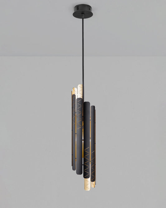 Spiral pendant lamp with flowing rhythmic design casting soft ambient light / إضاءة معلقة بتصميم حلزوني إيقاعي تبعث إضاءة ناعمة وأنيقة