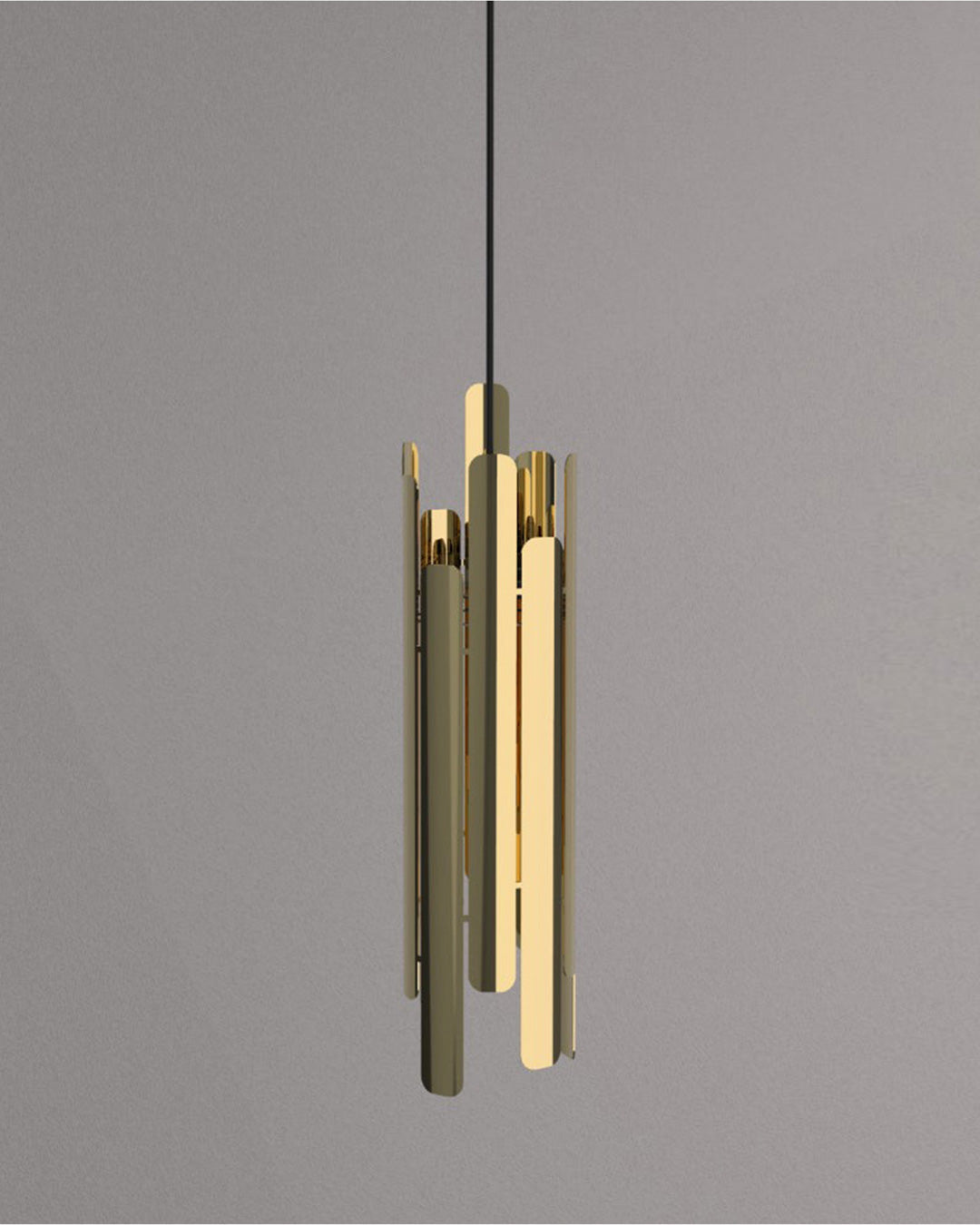 Tempo pendant lamp with vertical sculptural form providing warm ambient light / مصباح معلق تيمبو بتصميم نحتي عمودي يوفّر إضاءة محيطية دافئة