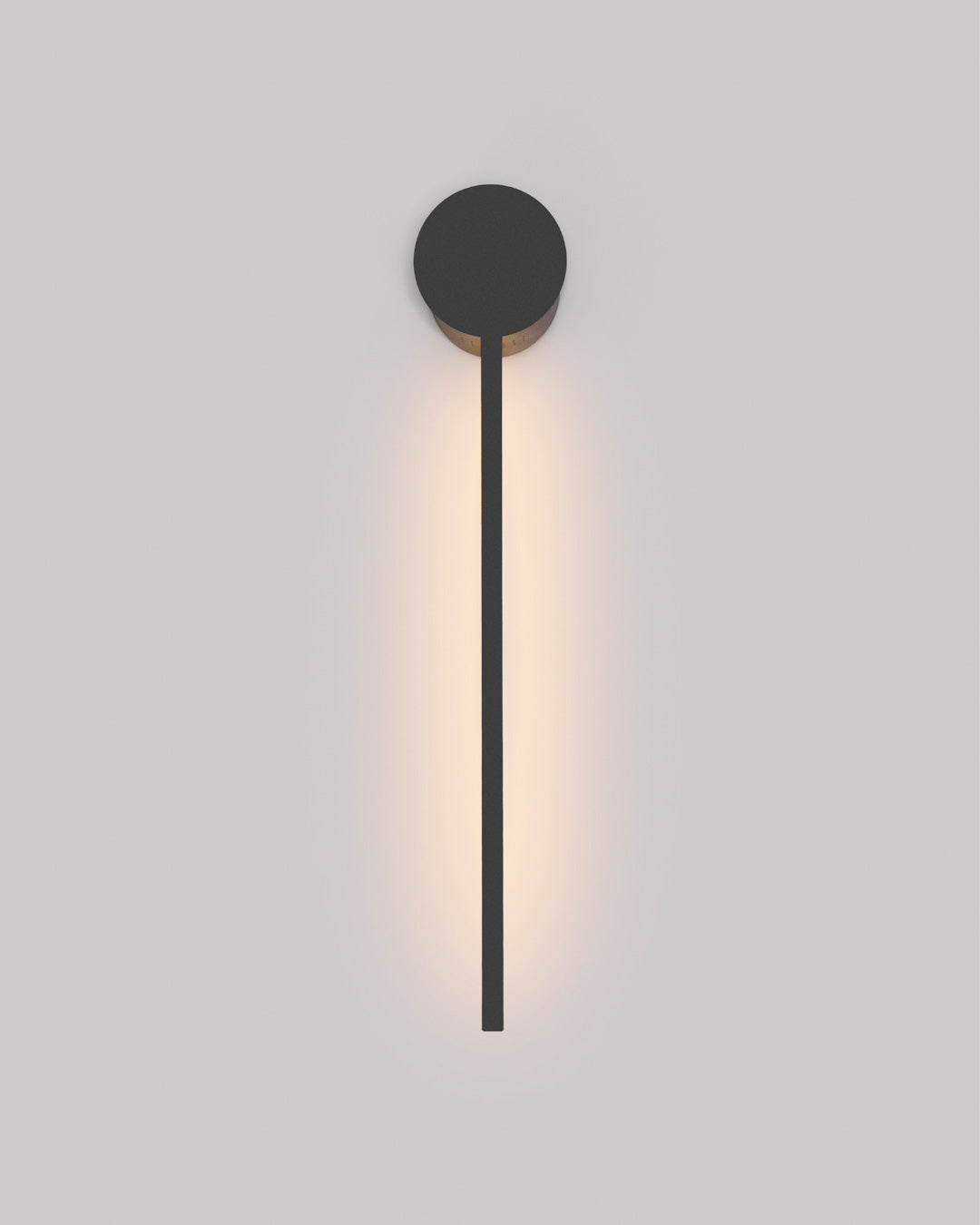 Black wall lamp with linear lines and circular element creating soft indirect light / مصباح حائط أسود بخطوط هندسية ودائرة يبعث إضاءة غير مباشرة ناعمة