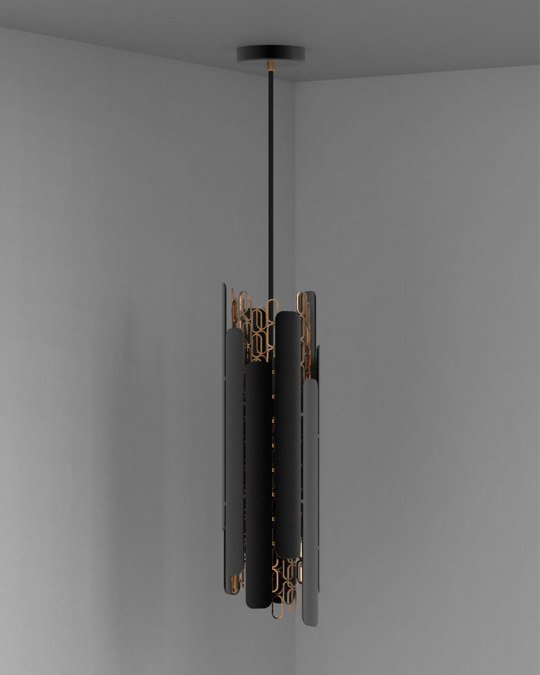 Chain style pendant light with rhythmic flowing design casting soft ambient light / إضاءة معلقة بتصميم متسلسل إيقاعي تبعث إضاءة ناعمة وأنيقة