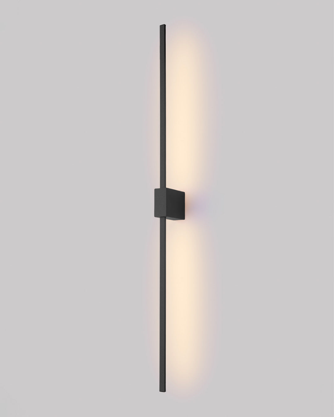 Black square wall lamp with double linear design casting soft indirect light / مصباح حائط أسود مربع بتصميم خطي مزدوج يبعث إضاءة غير مباشرة ناعمة