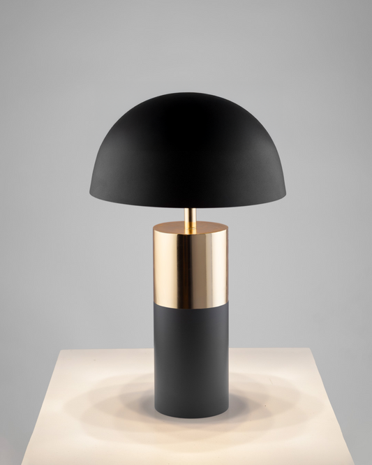 Canopy table lamp with elegant sculptural shade providing soft ambient lighting / مصباح طاولة بتصميم أنيق وغطاء نحتي يوفّر إضاءة هادئة ومريحة