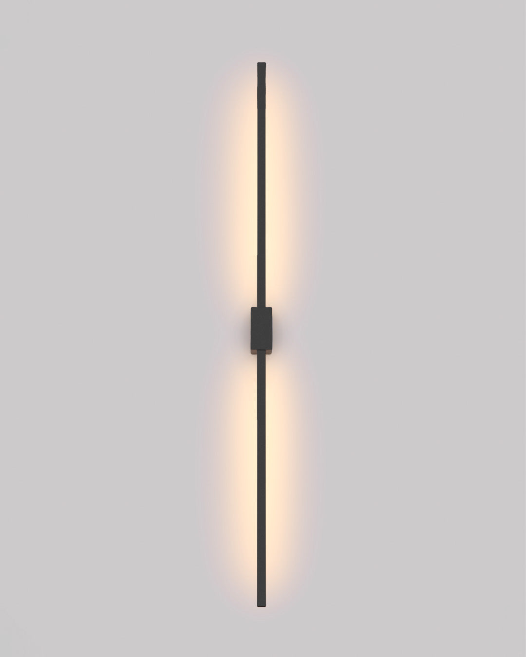 Black square wall lamp with double linear design casting soft indirect light / مصباح حائط أسود مربع بتصميم خطي مزدوج يبعث إضاءة غير مباشرة ناعمة