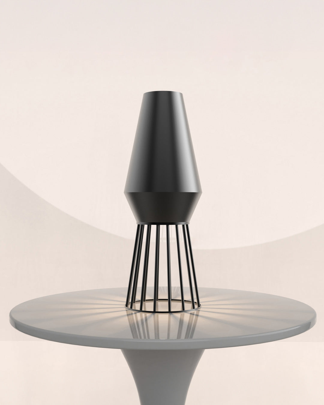 Beam table lamp casting artistic light shadows on a modern interior / مصباح طاولة بتصميم عصري يصنع ظلالًا فنية أنيقة داخل المساحات الداخلية