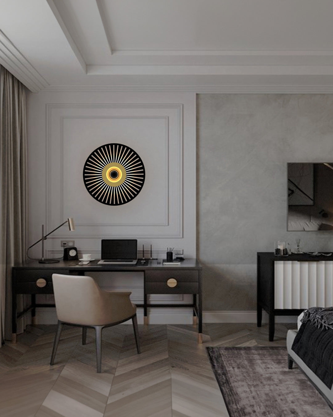 Globe wall lamp with spherical design creating a soft ambient glow / مصباح حائط كروي بتصميم عصري يوزع إضاءة هادئة داخل المساحة