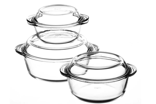 Borcam Round Casserole with Cover Set - 3 Pieces