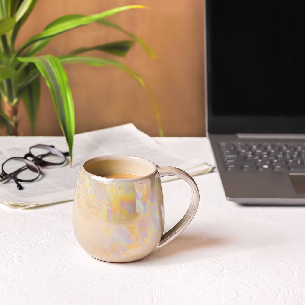 Beige Rainbow Colors Curvy Mug