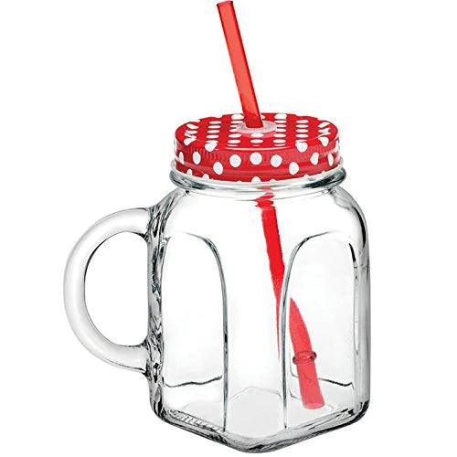 Pasabahce Homemade Jar Mug with Lid and Straw