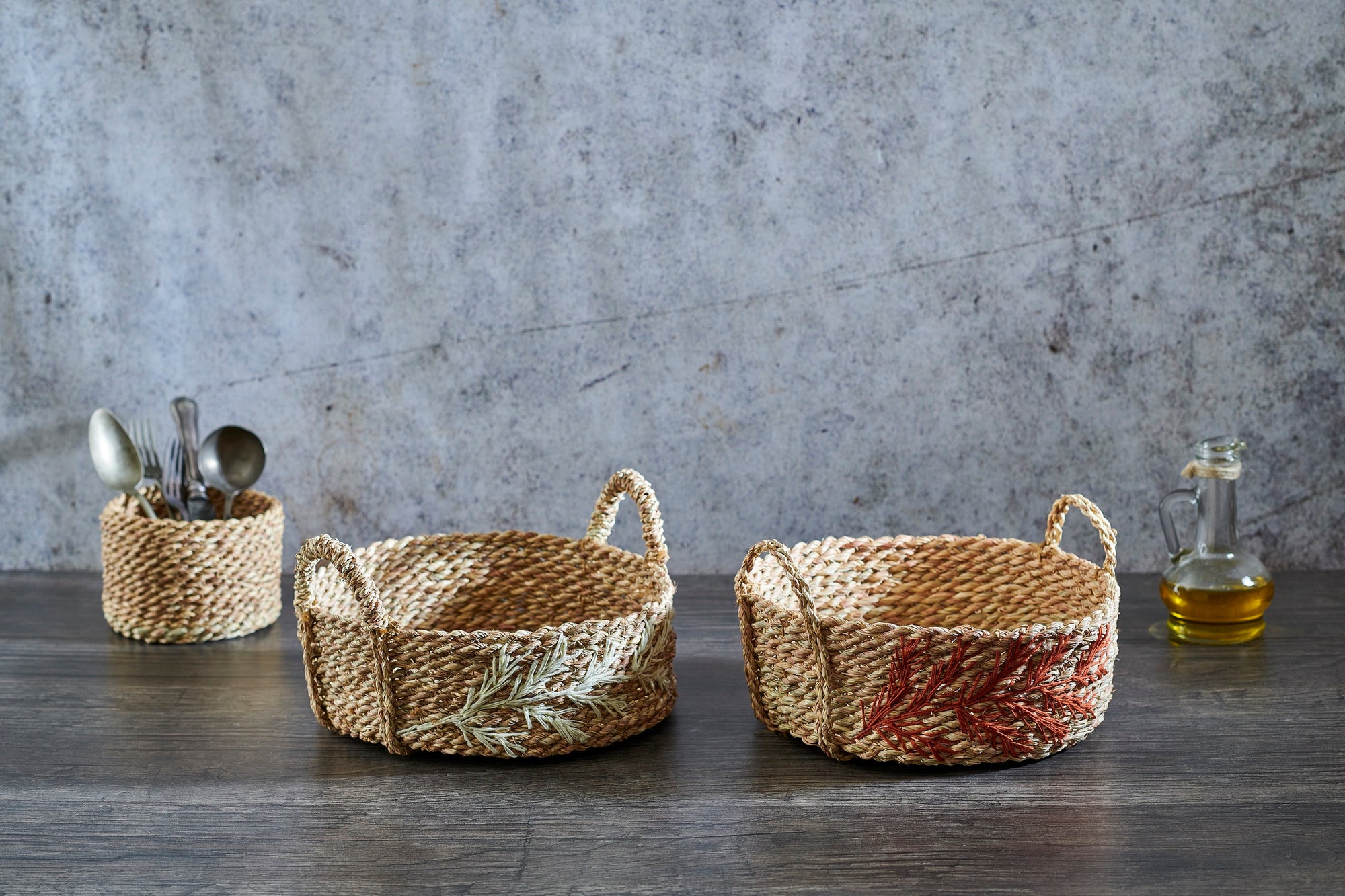 Embroidered Round Basket