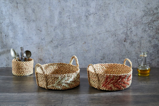 Embroidered Round Basket