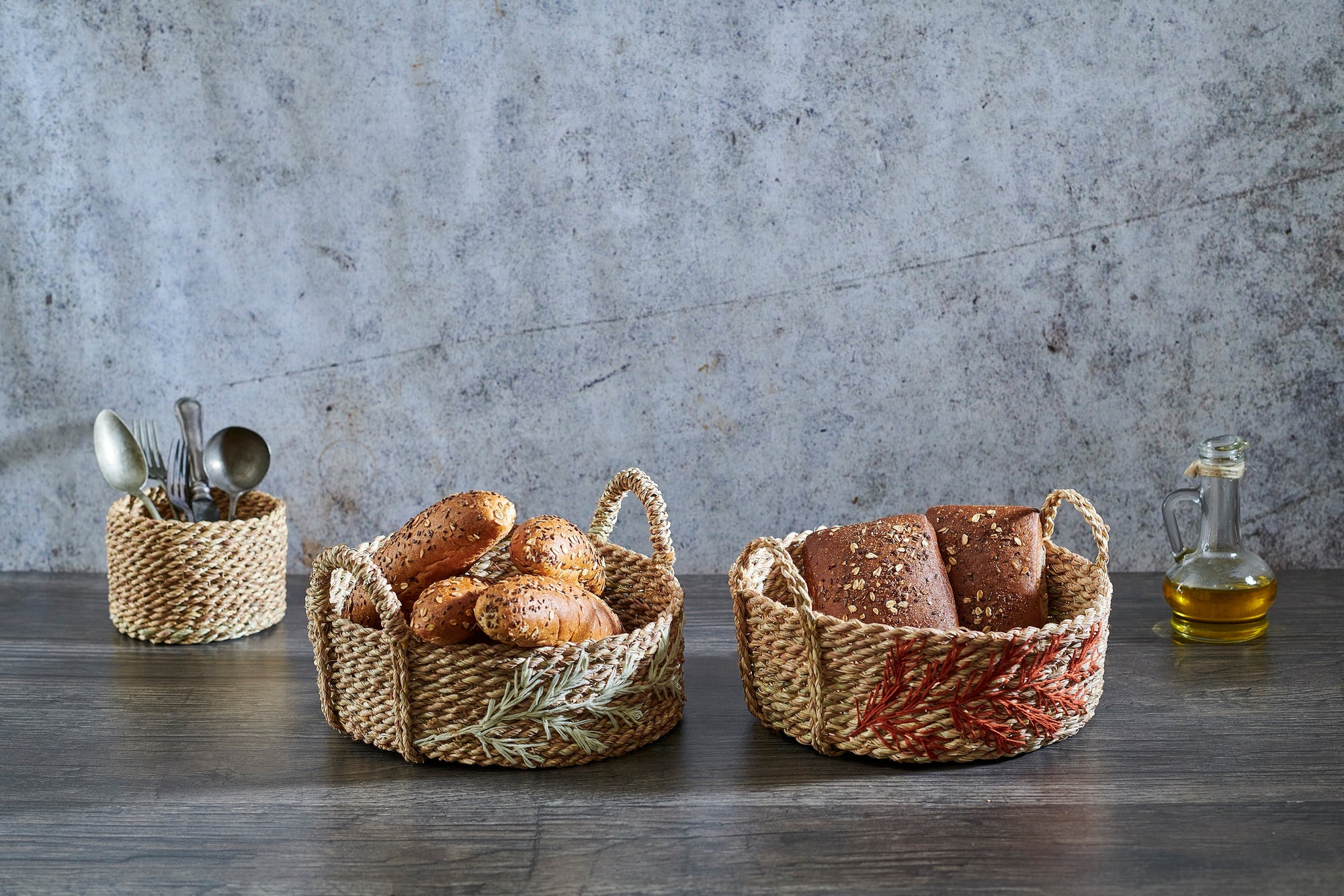 Embroidered Round Basket