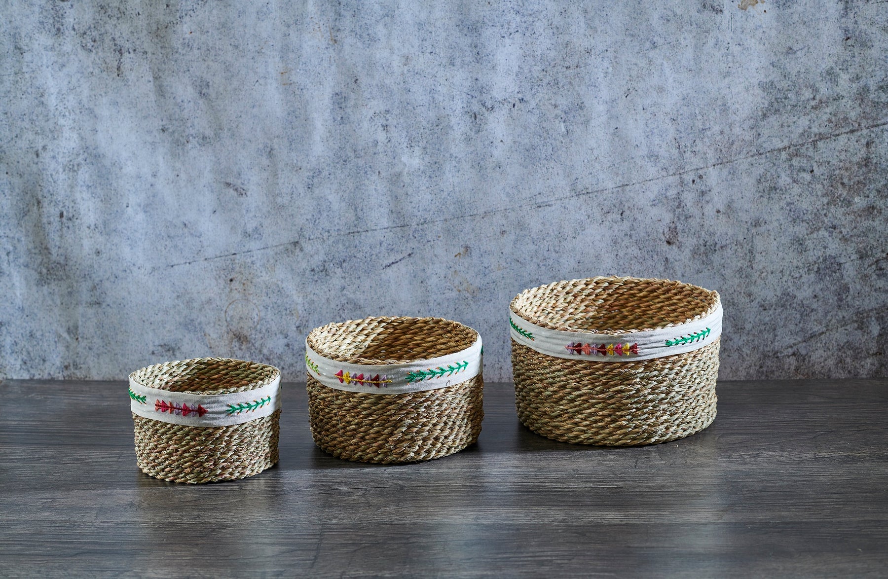 Embroidered Lines Storage Basket