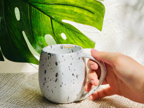 White Black Dots Curvy Mug