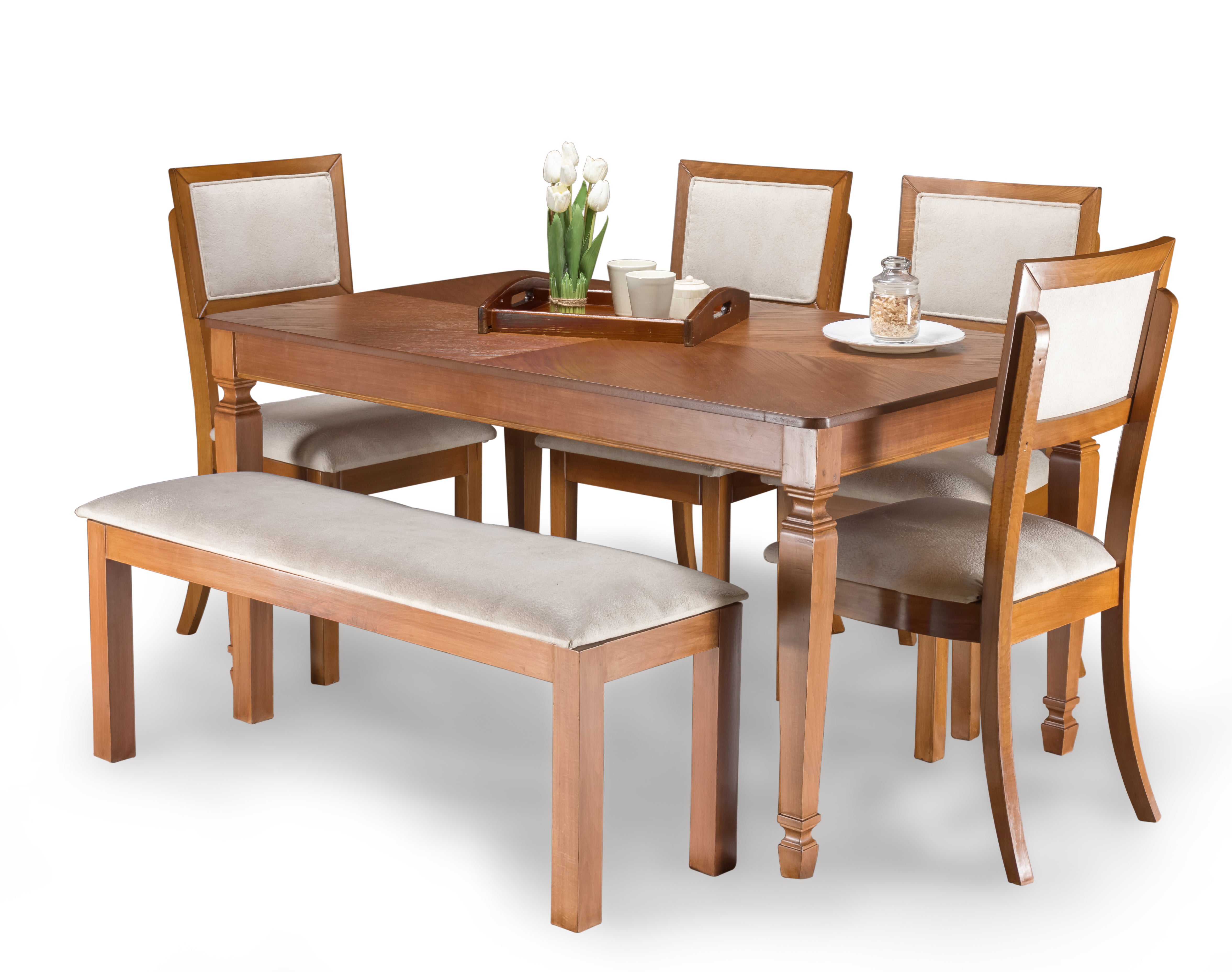 Ivory Dining set Table+ 4 chairs + bench