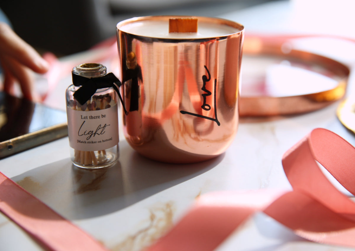 Rose Gold COPPER Love woodenwick candle