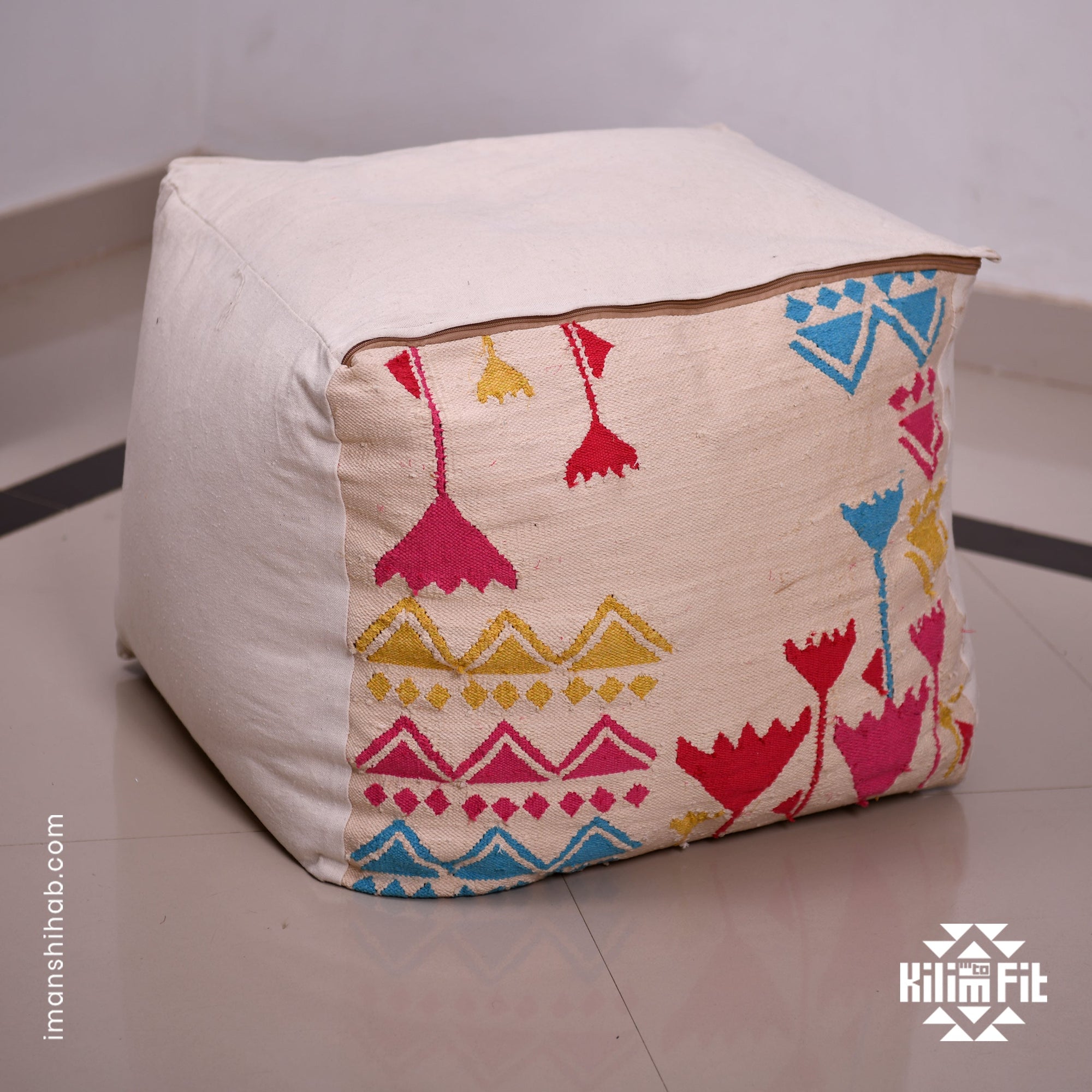 Lotus Cotton Kilim Pouf