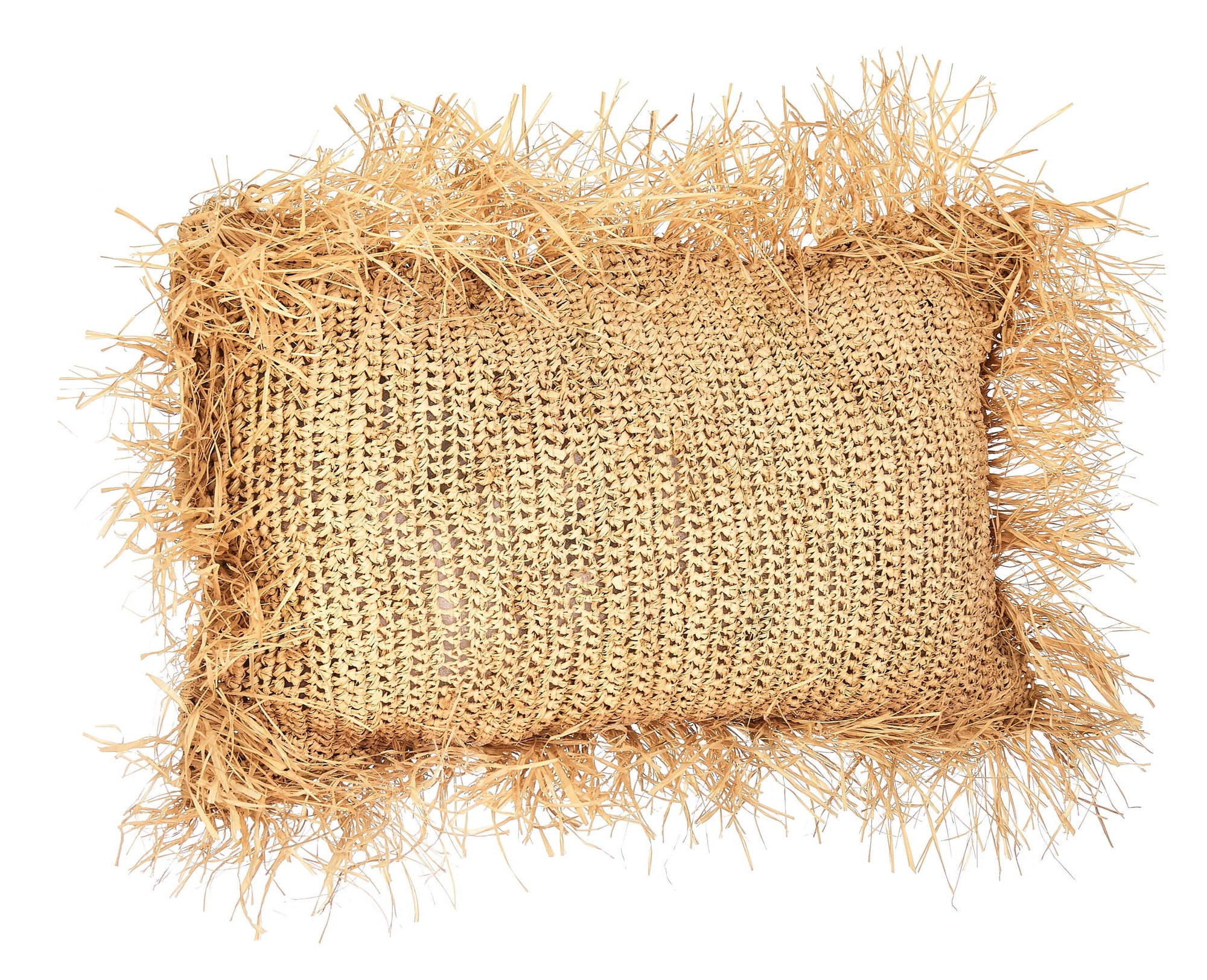 Rectangle Raffia Cushion with Fringes