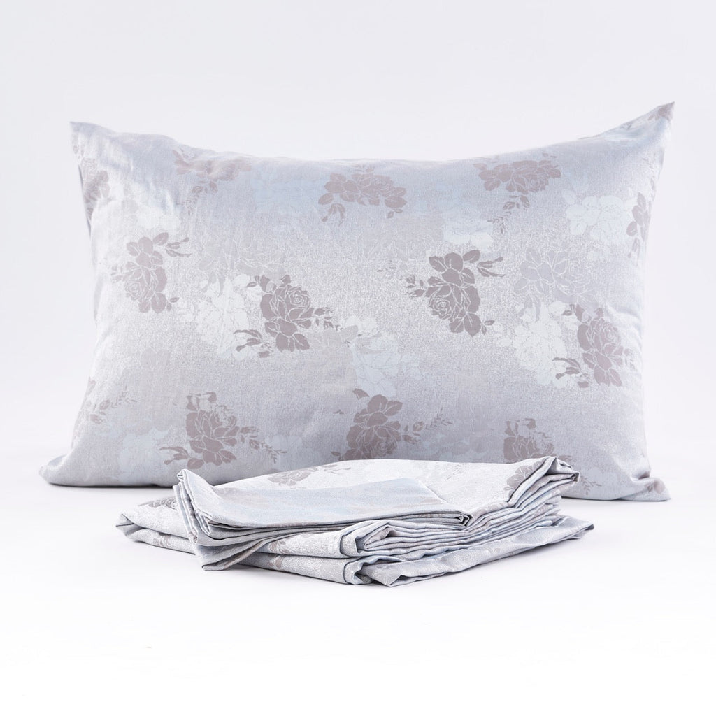 Raksy- Gray Blue Floral Jacquard Flat Sheet Set