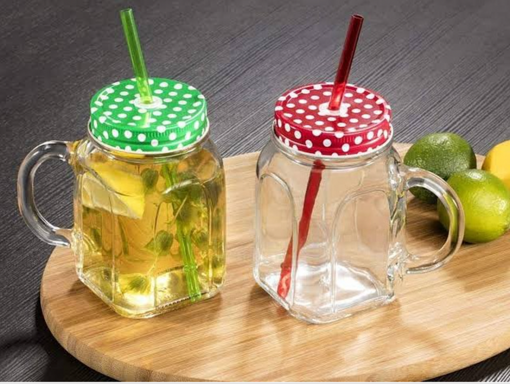 Pasabahce Homemade Jar Mug with Lid and Straw