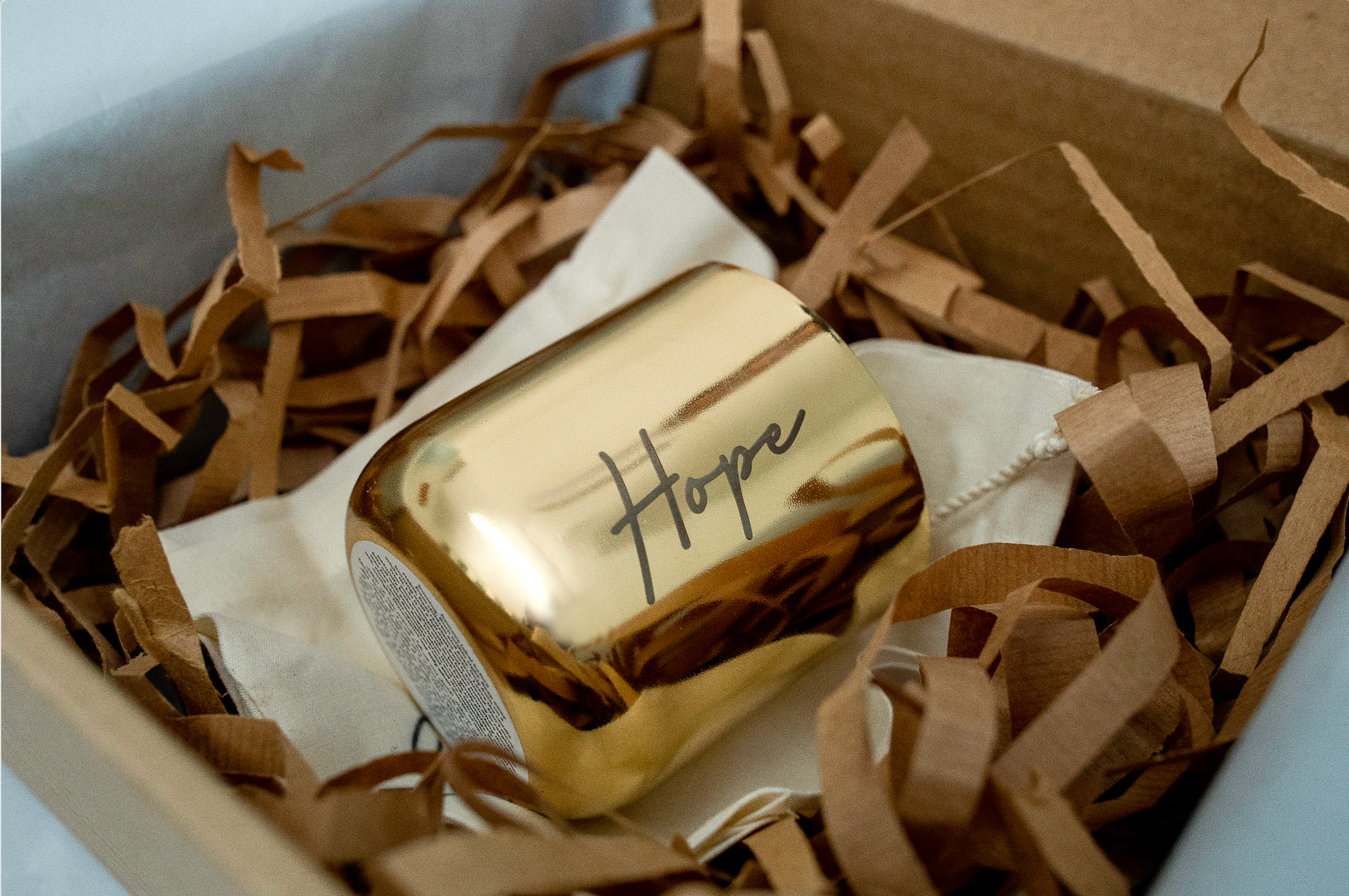 Golden BRASS platted Hope woodenwick candle