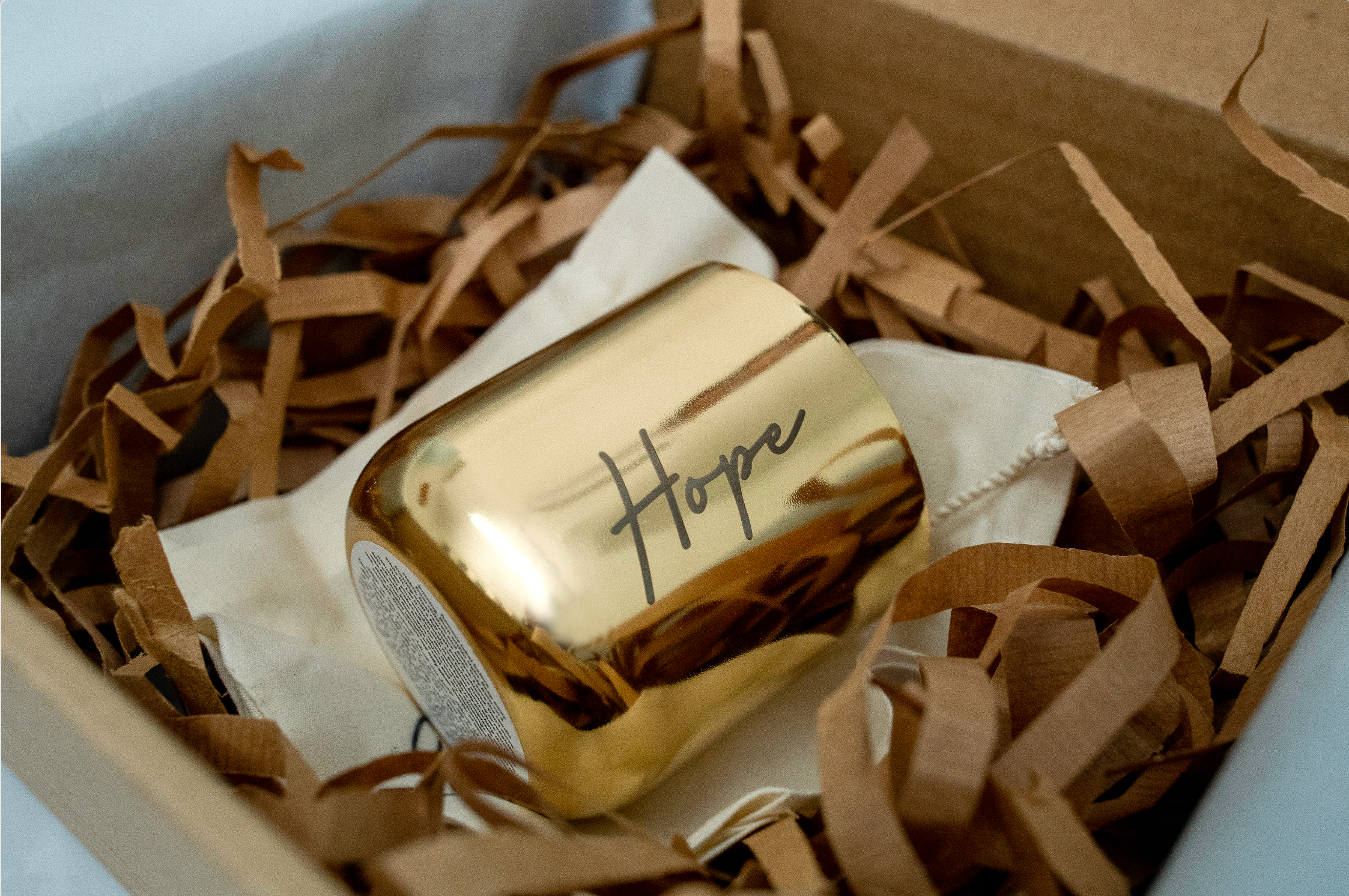 Golden BRASS platted Hope woodenwick candle
