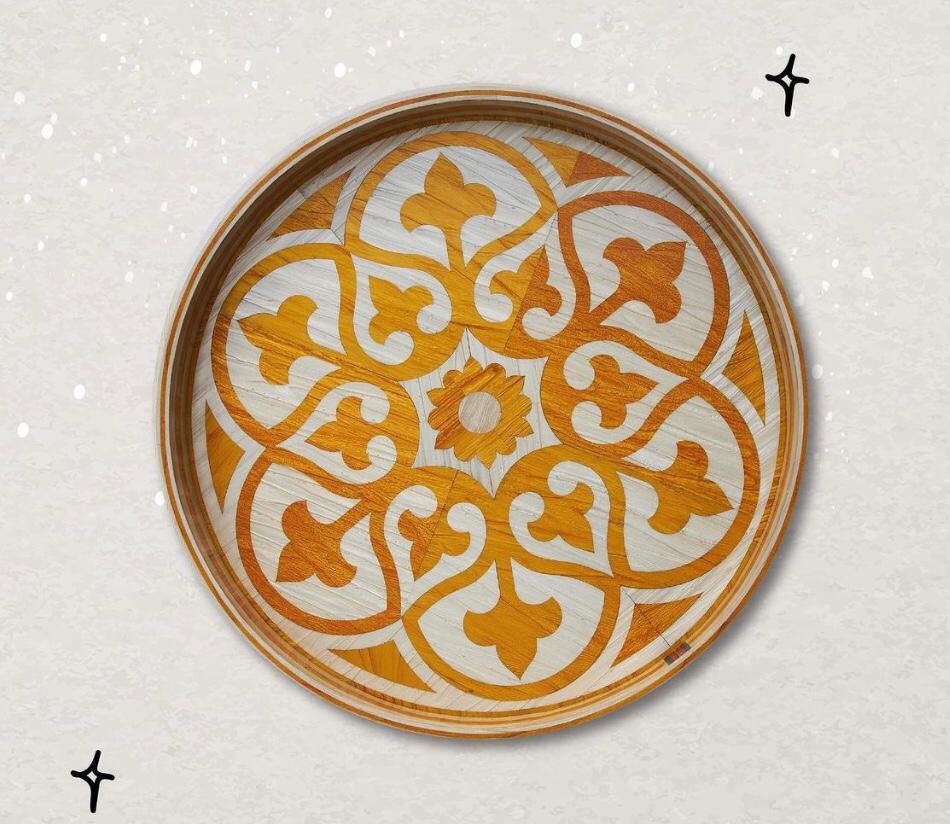 Islamic geometric gold flowers Round tray