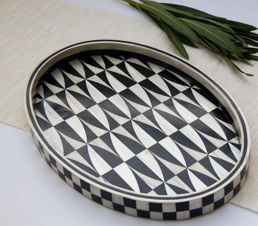 Shades of Black Oval Tray