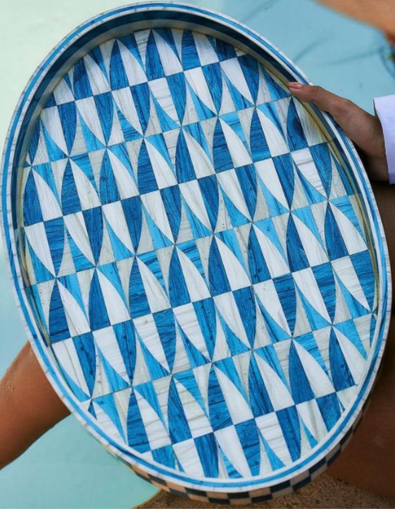 Shades of Blue Oval Tray