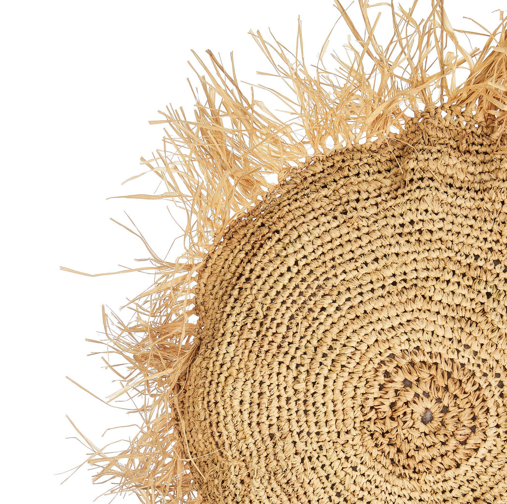 Round Raffia Cushion with Fringes