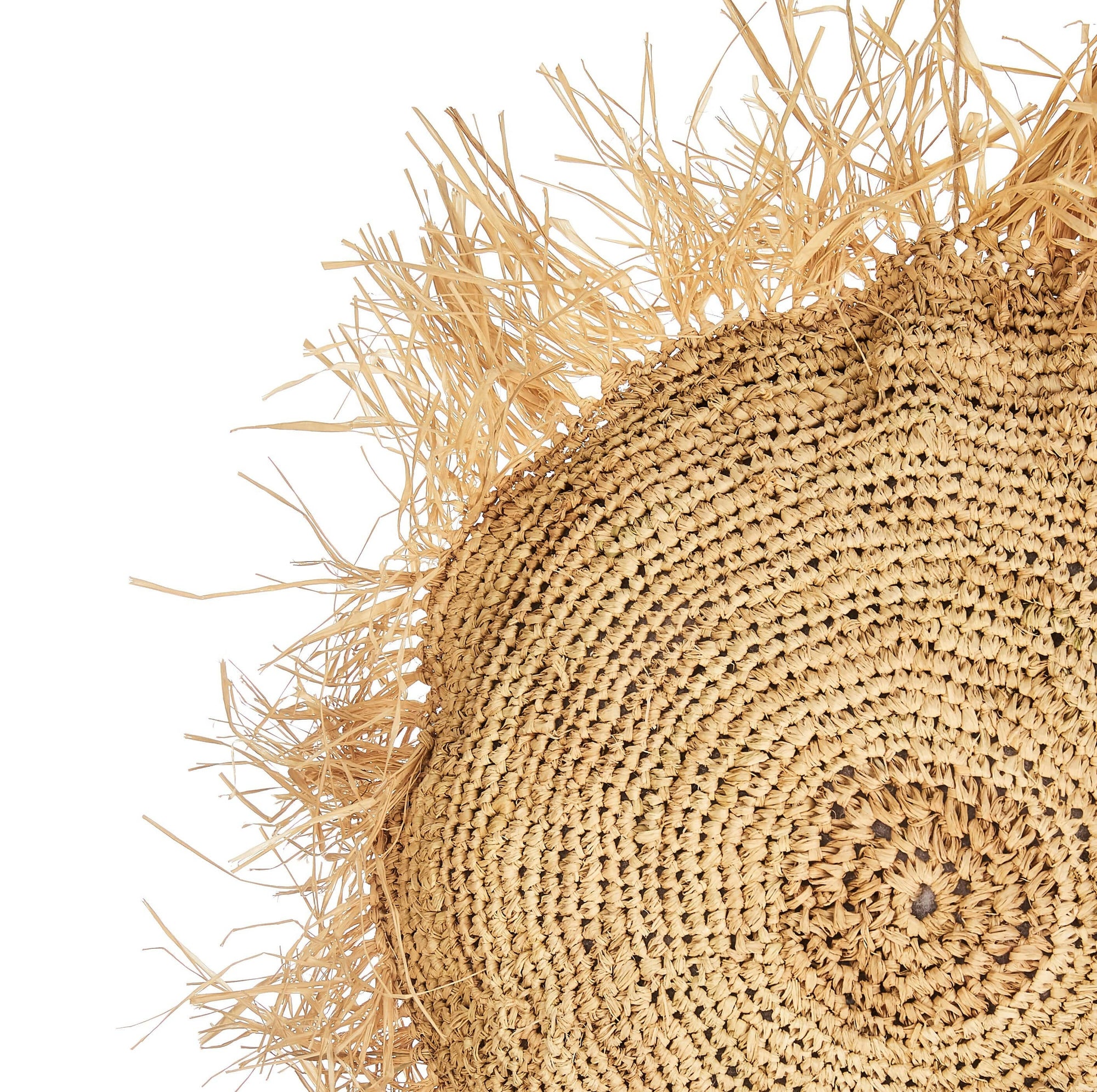 Round Raffia Cushion with Fringes