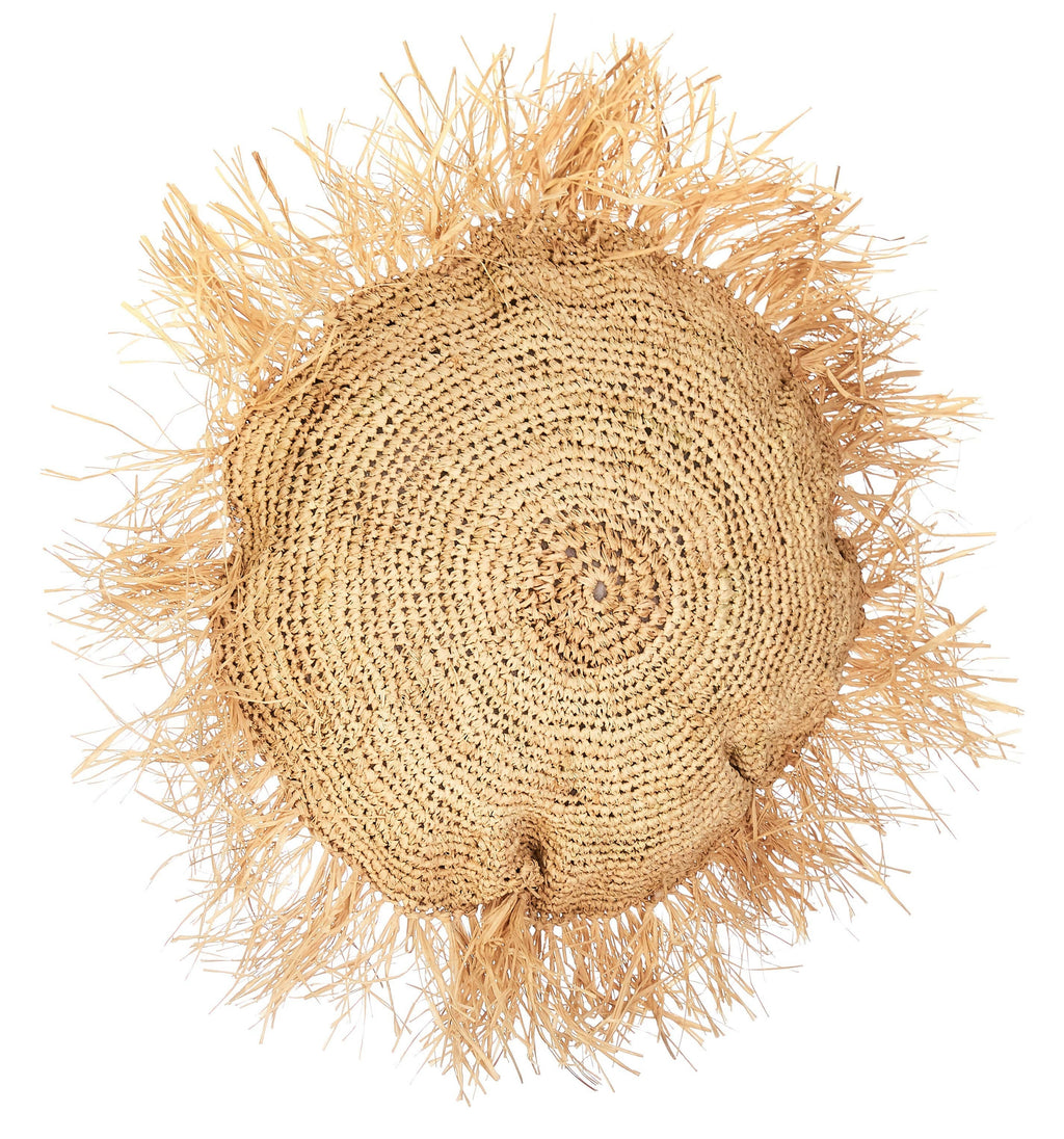 Round Raffia Cushion with Fringes