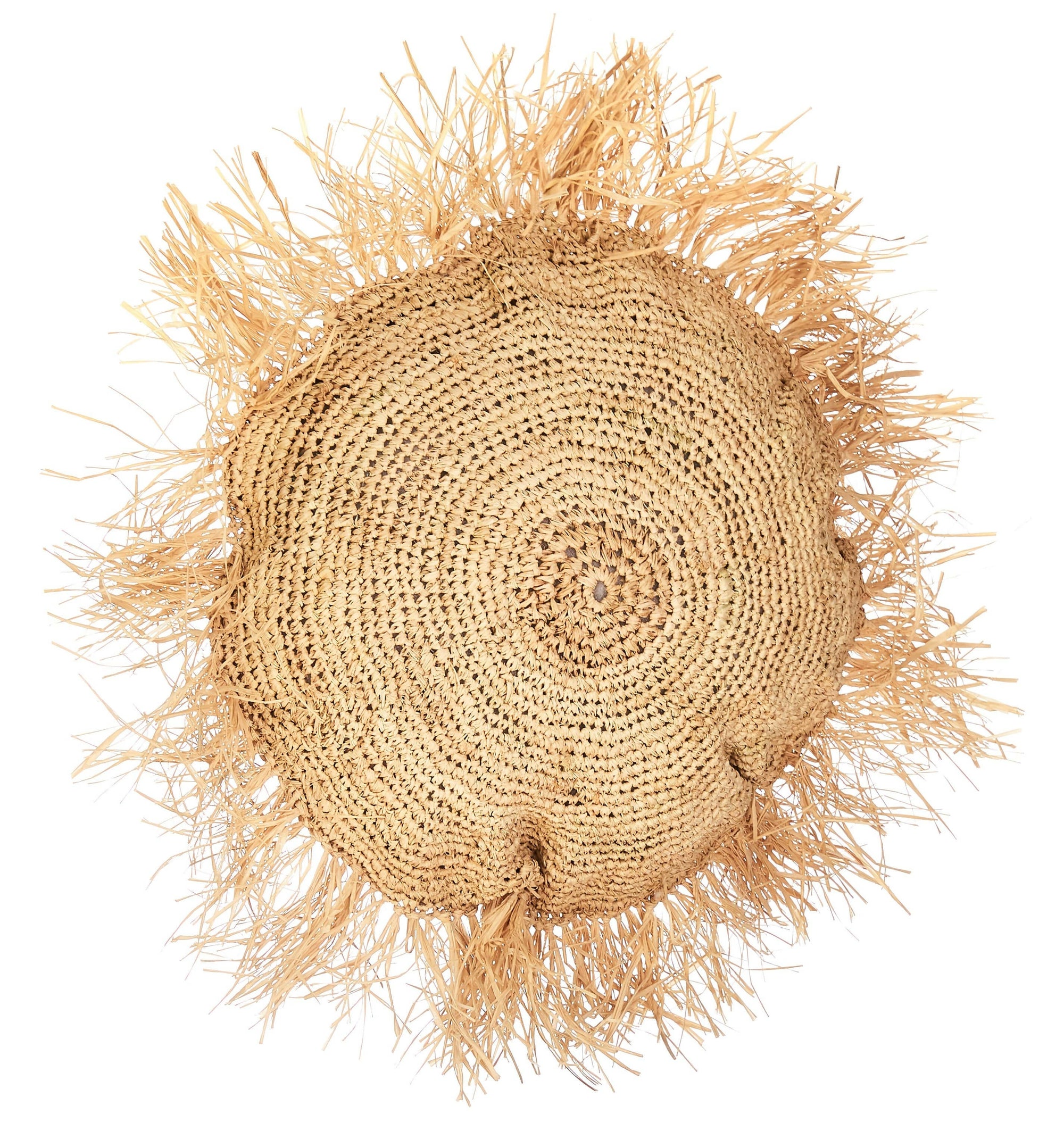 Round Raffia Cushion with Fringes