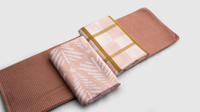 Waffle / Plaid Tea Towel Set - Coral