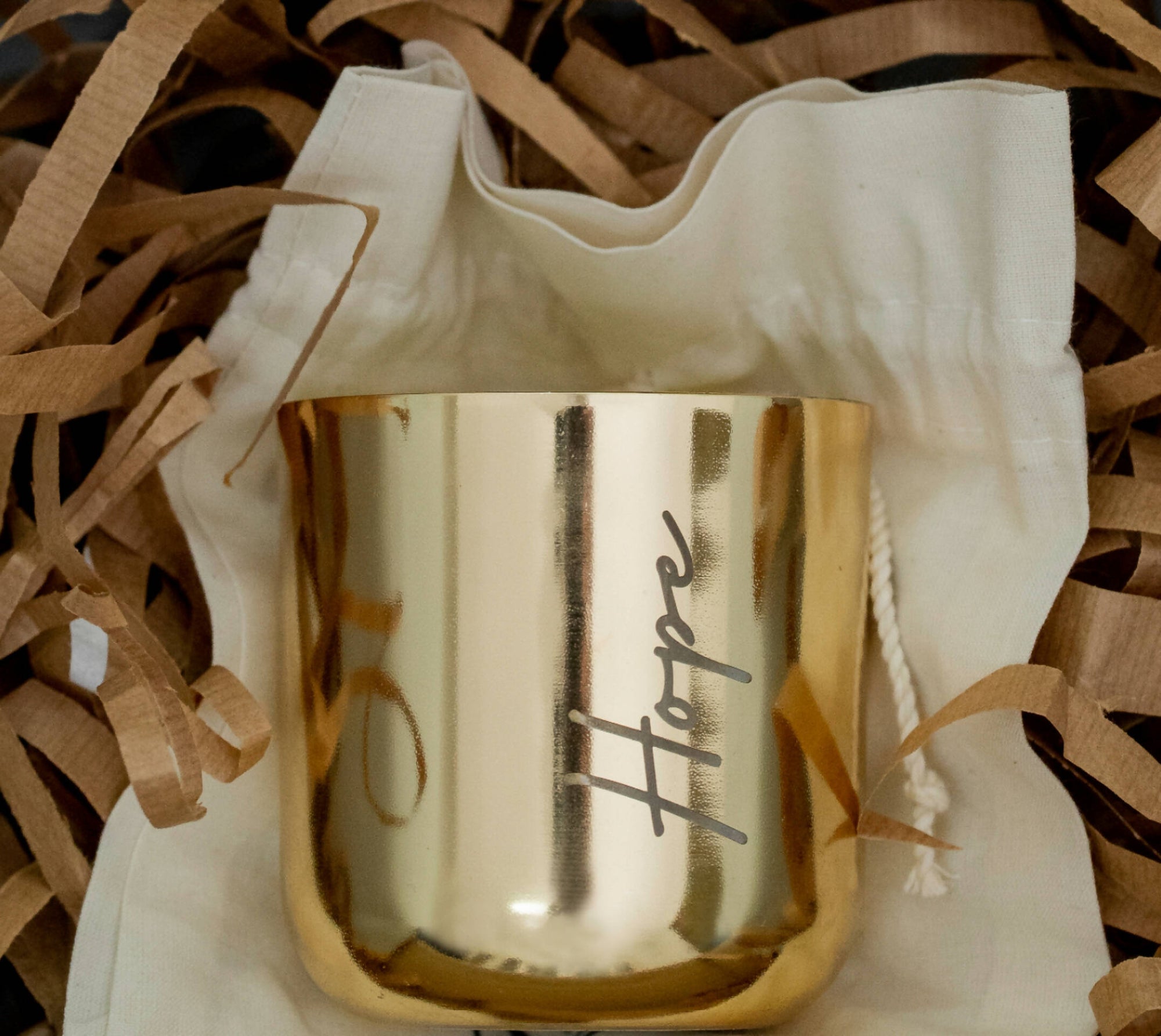 Golden BRASS platted Hope woodenwick candle