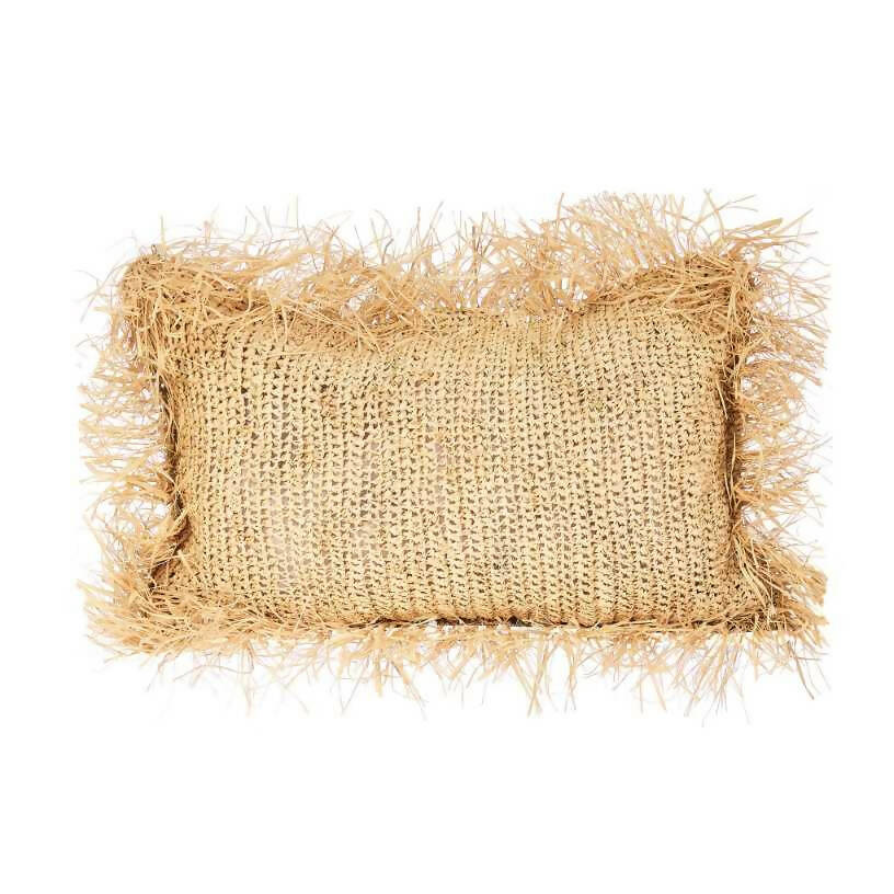 Rectangle Raffia Cushion with Fringes