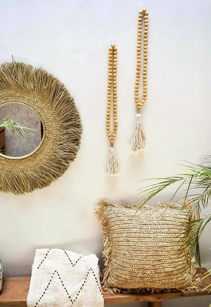 Square Raffia Cushion with Fringes